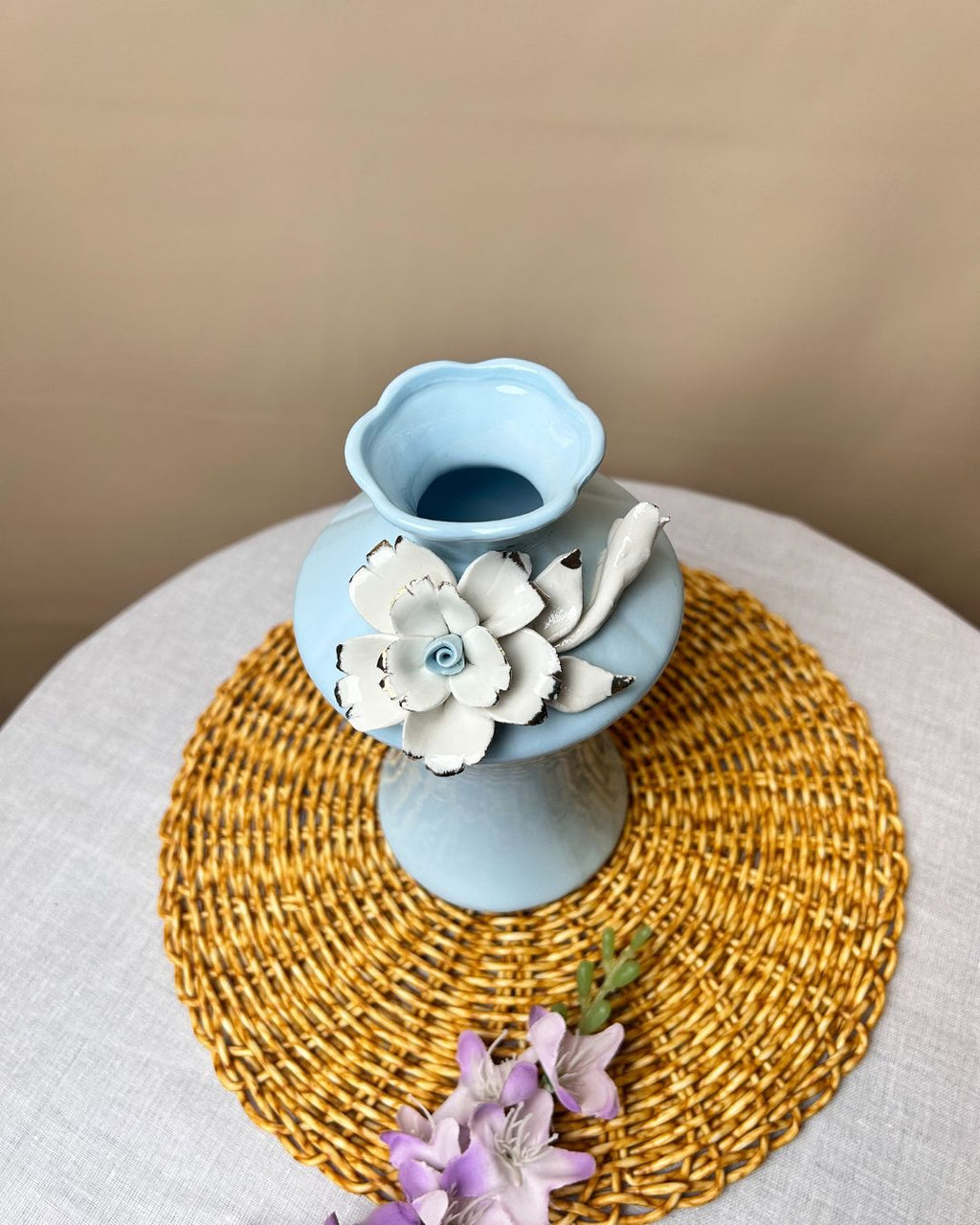 Ceramic Floral Decorative Vase with Gloss Finish – Pink Firozi & White