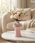 Ceramic Floral Decorative Vase with Gloss Finish – Pink Firozi & White