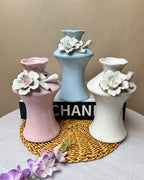 Ceramic Floral Decorative Vase with Gloss Finish – Pink Firozi & White