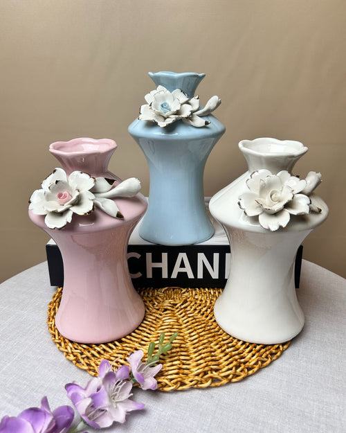 Ceramic Floral Decorative Vase with Gloss Finish – Pink Firozi & White
