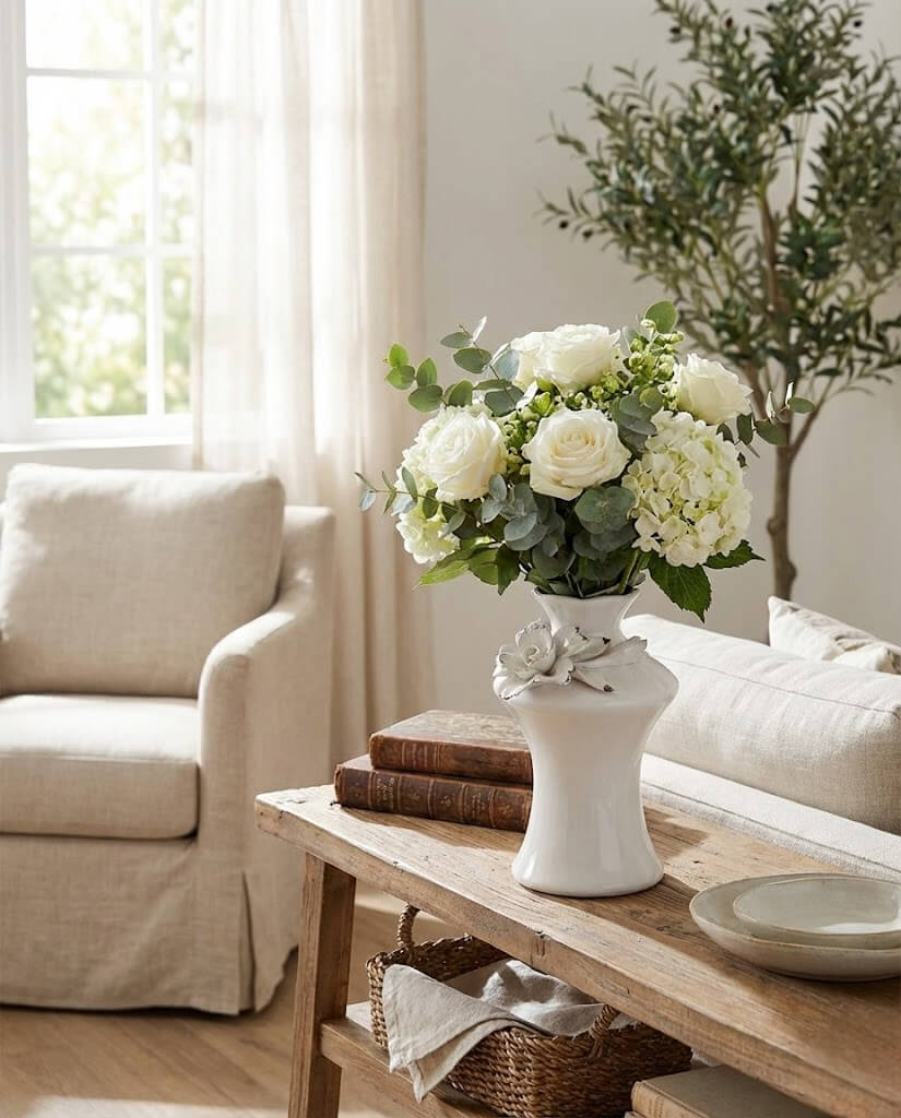 Ceramic Floral Decorative Vase with Gloss Finish – Pink Firozi & White