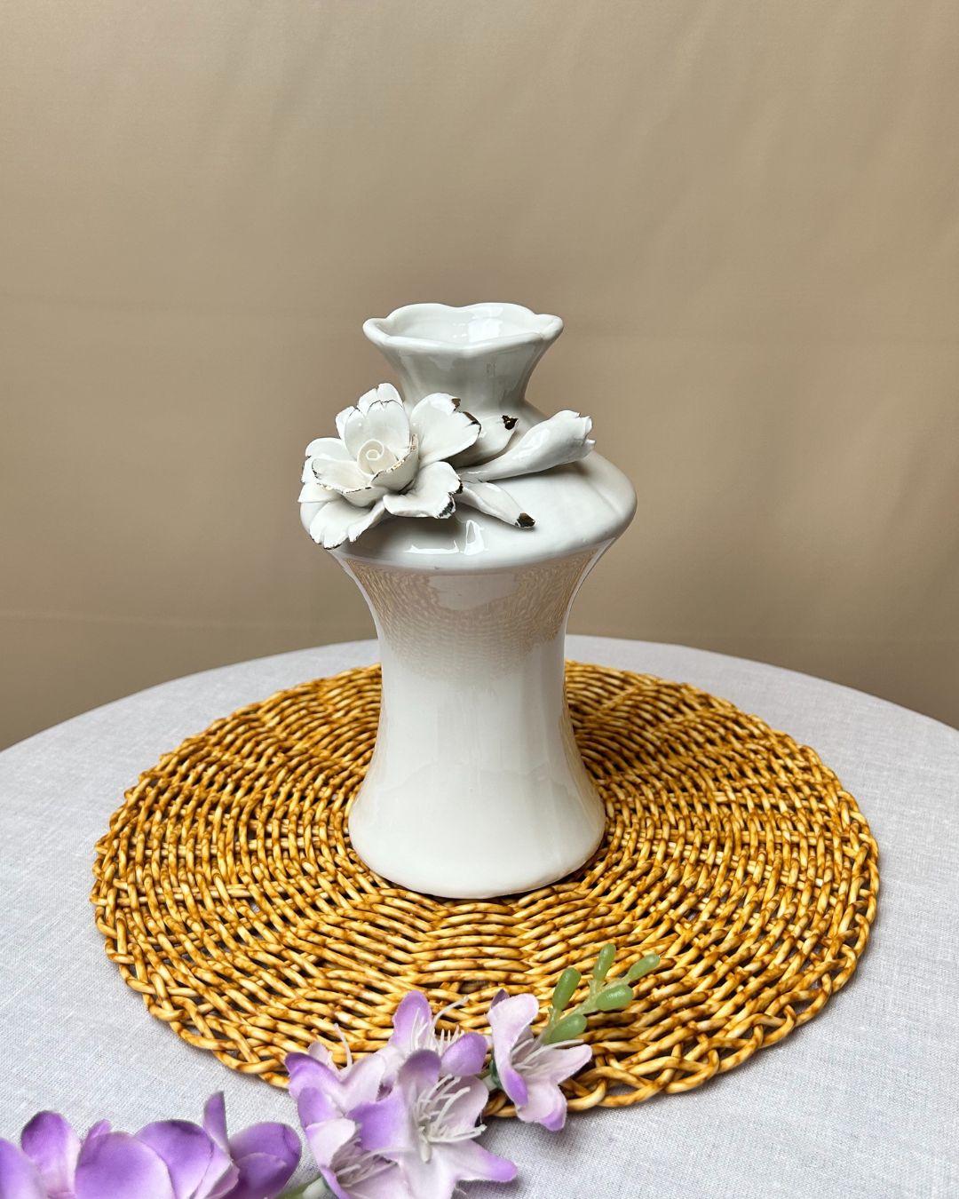 Ceramic Floral Decorative Vase with Gloss Finish – Pink Firozi & White