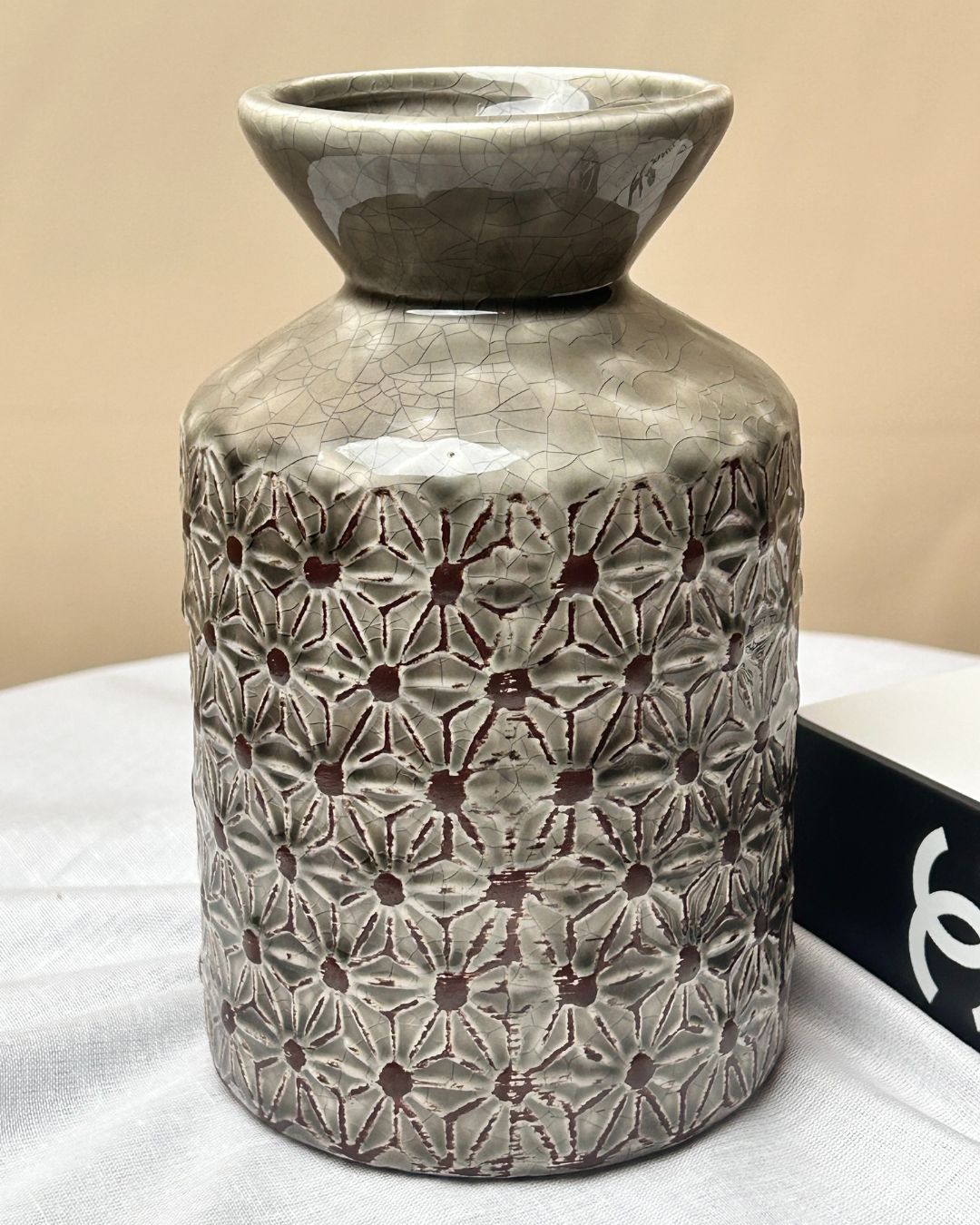 Textured Ceramic Decorative Vase for Table & Shelf Styling
