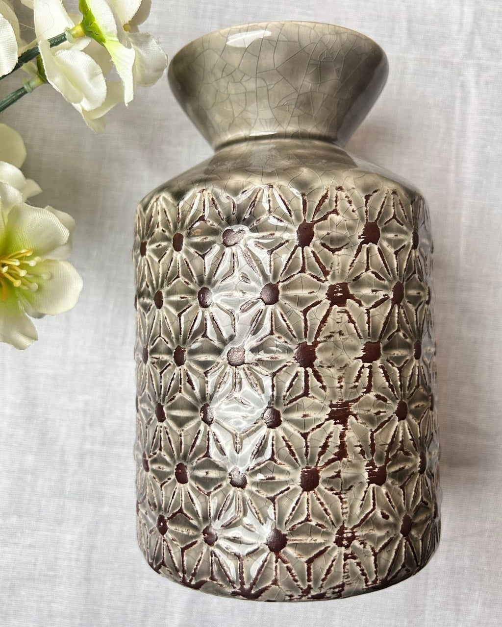 Textured Ceramic Decorative Vase for Table & Shelf Styling